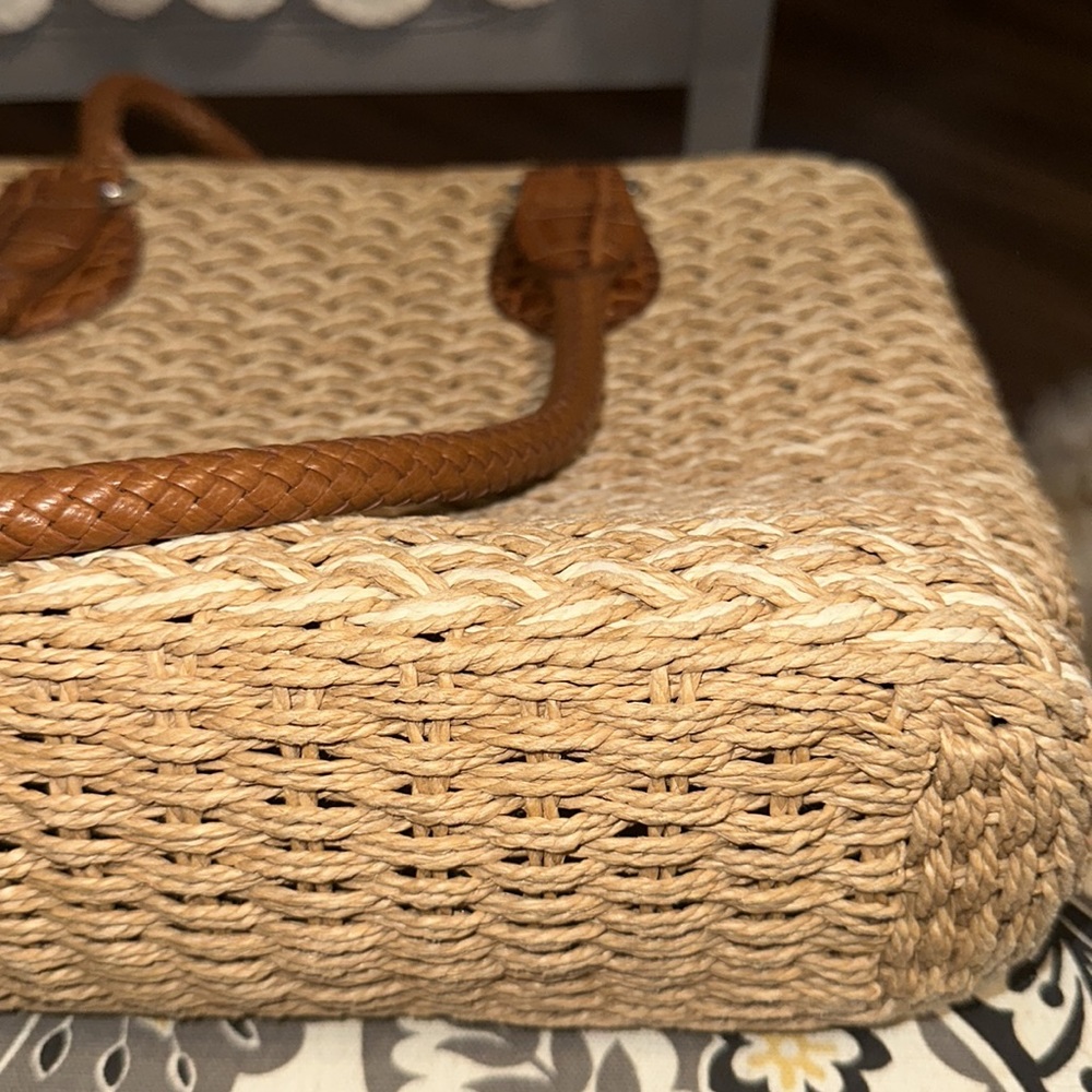 Brighton Woven Straw Shoulder Bag with Brown Leather Trim - Picture 7 of 14